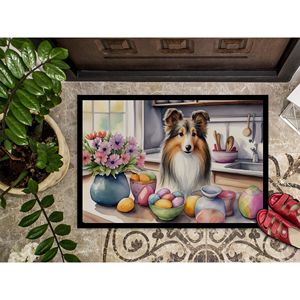 Nouveau paillasson décor Sheltie de Pâques antidérapant intérieur extérieur 18H X 27W tapis à poils bas tapis de porte avant lavable pour entrée - Product Image 3