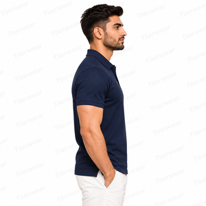 Men's <b>Navy</b> <b>Blue</b> Short Sleeve <b>Polo</b> <b>Shirt</b> Regular Fit Cotton Poplin Casual Wear Front Logo Print <b>Polo</b> t <b>Shirt</b> for Men - Product Image 3