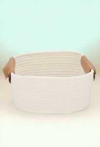 Cesta de Almacenamiento Rectangular Blanca de Cuerda de Algodón con Asas, Contenedor Simple Multiusos para Organización - Product Image 5