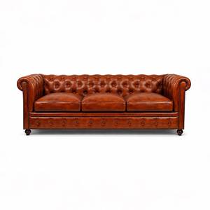 Sofá Chesterfield de Cuero Genuino Premium, Tapizado con Botones, 3 Plazas, Sofá Cuadrado de Lujo para Villa - Product Image 1