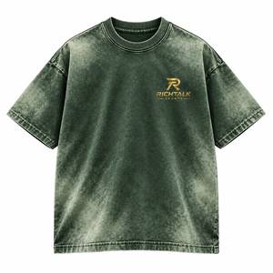 เสื้อยืดโอเวอร์ไซส์ผู้ชาย ผ้าฝ้ายสีดำ ล้างทราย แขนสั้น แต่งขอบตัดกัน คอกลม สตรีทแวร์ แคนวาส สปอร์ตแวร์ - Product Image 2
