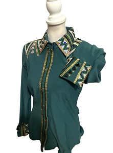 Tela de tafetán elástica hecha a mano Cowgirl Western Show Shirt para ropa ecuestre y equitación - Product Image 2