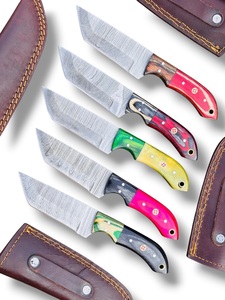 Lote de 20 cuchillos de caza Tanto de acero de Damasco forjado a mano con mango de madera y funda de cuero, cuchillo de hoja fija de filo recto - Product Image 5