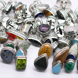 10 Anillos de Plata de Ley con Engaste de Bisel y Piedras Preciosas Cristianas, para Boda, Aniversario, Fiesta, con Piedra Natural Facetada de Corte Ovalado - Product Image 1