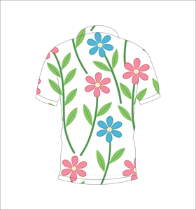 เสื้อโปโลลายดอกไม้สีชมพูสีฟ้า ลายก้านใบสีเขียว แขนสั้น ลำลองสำหรับฤดูร้อน มุมมองด้านหน้าและด้านหลัง - Product Image 2