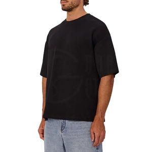 T-shirt noir pour homme, 100% coton, coupe ample, streetwear personnalisé, t-shirt uni - Product Image 2