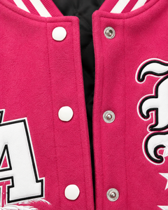 Veste universitaire SINEWY SPORTS Rose Madder avec manches crème, motif brodé palmier et lettres LA, style preppy unisexe, pour l'automne - Product Image 6