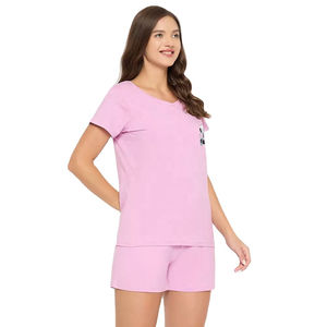 Conjunto de Dos Piezas para Mujer, Tallas Grandes, Verano, Cómodo, Transpirable, Algodón, Personalizado OEM, Manga Larga, Top y Pantalones Cortos, Diseño Liso o Estampado - Product Image 3