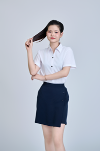 เสื้อเชิ้ตเด็กนักเรียนประถม แขนสั้น สีขาว (สีน้ำเงินกรมท่า) ผ้าทอเนื้อยืด ยี่ห้อเวียดนาม FMF สำหรับเด็กผู้ชายและเด็กผู้หญิง ตรวจจับการเสียดสีด้วยเข็ม - Product Image 4