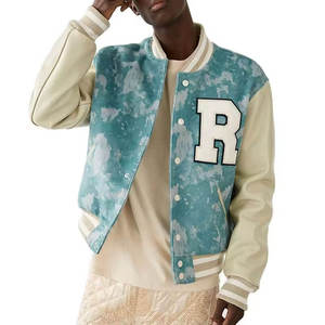 Men's Tie-<b>Dye</b> Varsity Jacket Regular Fit Turn-down Collar Single Breasted Button Closure Preppy Style Autumn Wear Customize able - Product Image 1