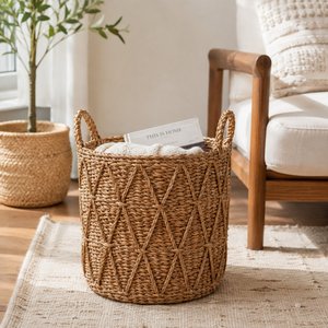 Grand panier de rangement en jonc de mer tressé à la main avec poignées pour linge, couvertures, jouets, linge de maison, chambre d'enfant, chambre à coucher, salon, organisation - Product Image 1