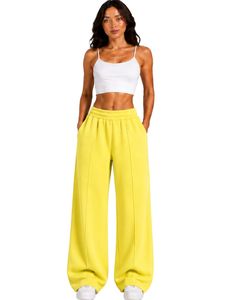 Pantalon de jogging ample taille haute jaune citron pour femme, personnalisé par le fabricant, style décontracté pour le quotidien - Product Image 1