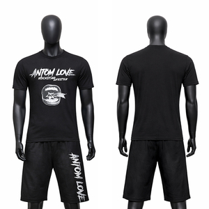 Conjunto de Camiseta y Pantalones Cortos Deportivos para Hombre, Personalizado, Estilo Urbano, Transpirable, de Felpa, Algodón Grueso, Traje Deportivo Informal para Gimnasio - Product Image 1