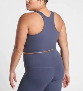 Top de Yoga Personalizado con Logotipo, Nuevo, Liso, Talla Grande, al por Mayor, Top Corto Acanalado sin Mangas para Mujer, para Gimnasio, Correr, Entrenamiento - Product Image 3