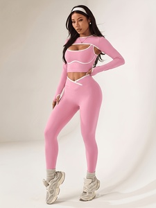 Ensemble de yoga trois pièces pour femmes : leggings de performance, soutien-gorge de sport, veste, tenue de fitness et de gym - Product Image 3