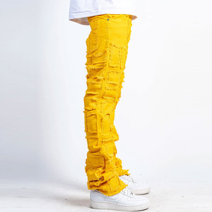 Men's Yellow Ripped Canvas <b>Pants</b> Street Style Distressed Elastic Waist Casual Trousers <b>Summer</b> Fashion Men's Trouser - Product Image 5
