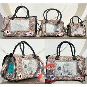 Nouvel ensemble de sacs Speedy en cuir repoussé à la main style western, en cuir de vachette à poils, sac à main tendance pour femme, sac bandoulière, sac de voyage personnalisé - Product Image 1