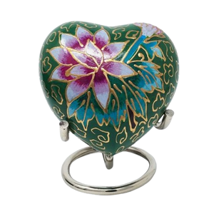 Urne funéraire en émail cloisonné bleu Etienne Flutter en forme de cœur pour cendres humaines adultes avec support en laiton - Product Image 2