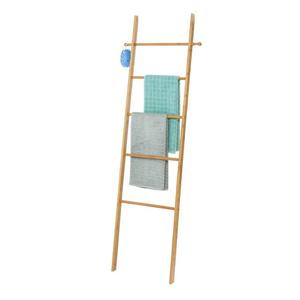 Porte-serviettes en bambou massif robuste, échelle pliable autoportante avec finition lisse et sécurisée pour salle de bain - Product Image 1