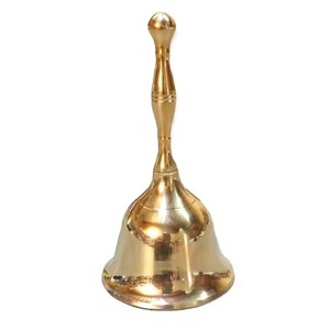 Campana de Servicio de Latón con Mango de Madera, Chapada en Oro, Acabado Pulido, Forma Redonda, para Decoración del Hogar - Product Image 4