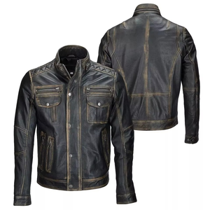 Veste en cuir vintage pour homme, style Cafe Racer, avec épaulettes matelassées, en cuir d'agneau véritable, cuir de vachette, moto, OEM personnalisé - Product Image 1