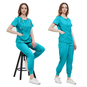 High Quality Elastic Fabric Summer Hospital <b>Scrub</b> <b>Sets</b> Comfortable Unisex Round Neck Nurse <b>Set</b> - Product Image 6
