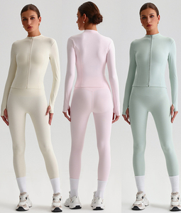 Wholesale Spring Women's <b>Yoga</b> Set High Waist Quick Drying Running Fitness Suit <b>Yoga</b> Set Two Sets of Leggings and <b>Jacket</b> - Product Image 1