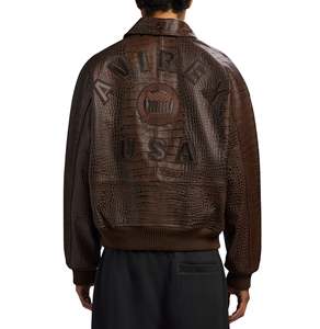 2026 Trending <b>Men's</b> Vintage <b>Brown</b> Croc Embossed <b>Leather</b> Bomber <b>Jacket</b> <b>Men</b> Oversized Embroidered Streetwear Custom Logo OEM ODM - Product Image 4