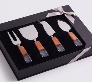 Juego de utensilios para queso de acero inoxidable con mangos de madera y agarre acrílico, utensilios de cocina duraderos para servir queso y uso en hoteles - Product Image 5