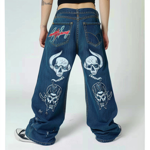 Pantalon personnalisé pour homme, coupe ample, taille mi-haute, jean décontracté baggy, délavé vintage, déchiré, 100% coton, technique brodée - Product Image 5