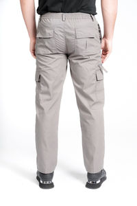 Men's Gray Cargo Pants Elastic Waist Multiple Pockets Workwear Style Breathable Midweight Canvas Fabric - Product Image 2