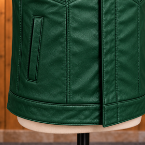 Custom <b>Men's</b> Stand Collar Zipper Front Leather <b>Vest</b> Comfort Fit Pockets Moto Biker Style Outerwear Leather <b>For</b> <b>Men</b> Custom - Product Image 6