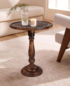 Wooden Coffee <b>Table</b> End <b>Table</b> with Single Pillar,<b>Small</b> <b>Table</b>,Night Stand,Side <b>Table</b>,Bedside <b>Table</b>,Living Room Side <b>Table</b> - Product Image 1
