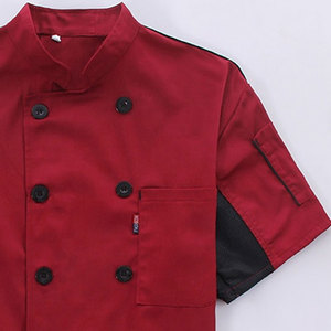 เสื้อเชฟแขนสั้นพรีเมียม MANGOES FASHION สีแดง ผลิตจากโพลีเอสเตอร์ คอตตอน ไนลอน ติดกระดุม สำหรับร้านอาหาร ชุดยูนิฟอร์มครัว แบบ unisex - Product Image 2