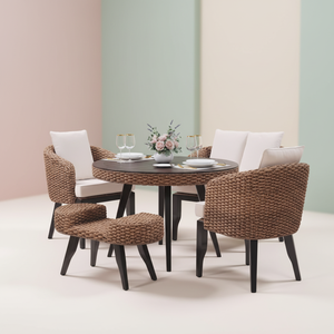 Modern Luxury Handwoven Rattan <b>Dining</b> <b>Chair</b> Polyester Cushion Waterproof Eco-Friendly for Outdoor Use Hotels Gardens Patios - Product Image 1
