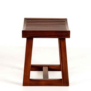 Taburete de madera maciza de estilo moderno de mediados de siglo, con asiento curvo de listones, banco de madera pequeño para sala de estar y baño, venta al por mayor - Product Image 3