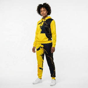 Conjunto Deportivo de 2 Piezas con Capucha, Amarillo y Negro, con Logotipo Estampado en la Parte Delantera, Absorbente de Sudor, 100% Poliéster, Pantalones Deportivos con Cierre de Cremallera y Forro Polar - Product Image 4
