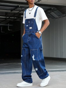 Peto vaquero ajustado de moda para hombre, cómodo, suave, con tirantes ajustables, estilo casual urbano - Product Image 2