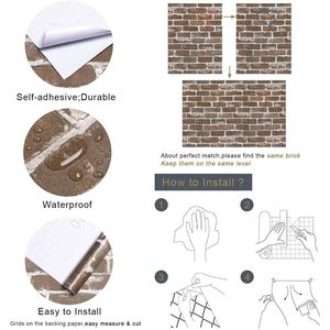 Papier peint vintage imitation brique marron 45 cm x 5 m auto-adhésif, pelable et repositionnable, revêtement mural 3D amovible - Product Image 6