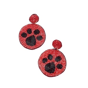 Vintage Handmade Embroidered Customized Color Paw Print Glass Beaded Earrings for Unisex Patriotic <b>Memorial</b> Day and Weddings - Product Image 1