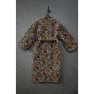 Kimono de Algodón Boho con Estampado Floral, Cuello en V, Cierre con Cordón, Bata Larga para Mujer, Hecho a Mano en India, Suave y de Secado Rápido - Product Image 4