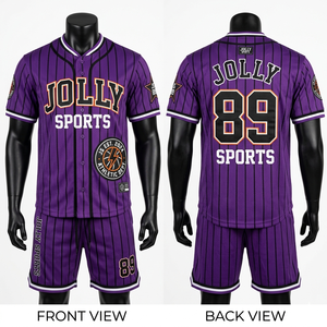 Mens baseball jersey and shorts <b>set</b> GSM breathable polyester mesh purple custom embroidery logo athletic fit short <b>set</b> for men's - Product Image 4