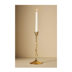 Vintage Tulip Top <b>Brass</b> Taper <b>Candlestick</b> Holder Tall Twisted Spindle Gold Candle Stand Elegant Ribbon Column Pedestal Base - Product Image 2