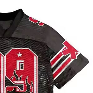 Maillot de football américain personnalisé pour homme, noir et rouge, en mesh, manches courtes, col en V, impression sublimée, respirant, coupe classique - Product Image 6