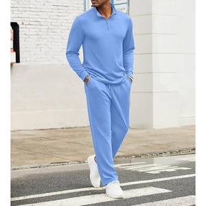 Conjunto Deportivo de Hombre Azul Claro con Cierre de Cremallera, Tejido de Punto, Color Sólido, Ropa Casual para Otoño, Tejido de Poliéster Transpirable - Product Image 3