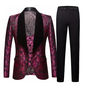 ชุดสูทผู้ชายแบบ 2 ชิ้น ลายดอกไม้พิมพ์ลายทั่วตัว ผ้ากำมะหยี่กันยับ ทรงซาฟารี กระดุมแถวเดียว เหมาะสำหรับงานแต่งงาน งานเลี้ยง งานทางการ และสำนักงาน - Product Image 6
