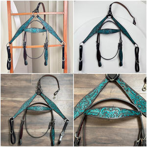 Conjunto de cuello de pecho y cabeza de cuero mecanizado a mano Premium personalizado de alta calidad, tachuela de caballo occidental con artesanía duradera - Product Image 2