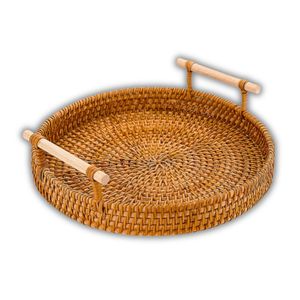 Handwoven RATTAN TRAY FRUIT <b>STORAGE</b> BASKET with Handles Gift, Durable Food & <b>Drink</b> Serving Basket - Product Image 1