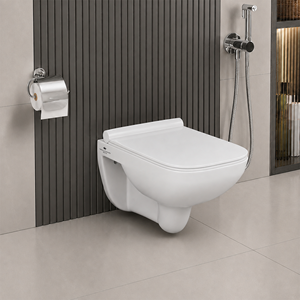 Inodoro de cerámica de una pieza suspendido en la pared con sifón en P, descarga ciclónica, taza sin borde, cierre lento, moderno, ecológico, para baño, villa, escuela - Product Image 1