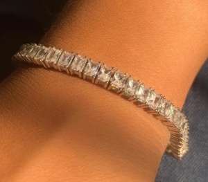 Luxury Baguette Cut Moissanite Tennis Bracelet <b>Iced</b> <b>Out</b> Hip Hop Jewellery White Gold Diamond Look Wrist <b>Chain</b> - Product Image 4